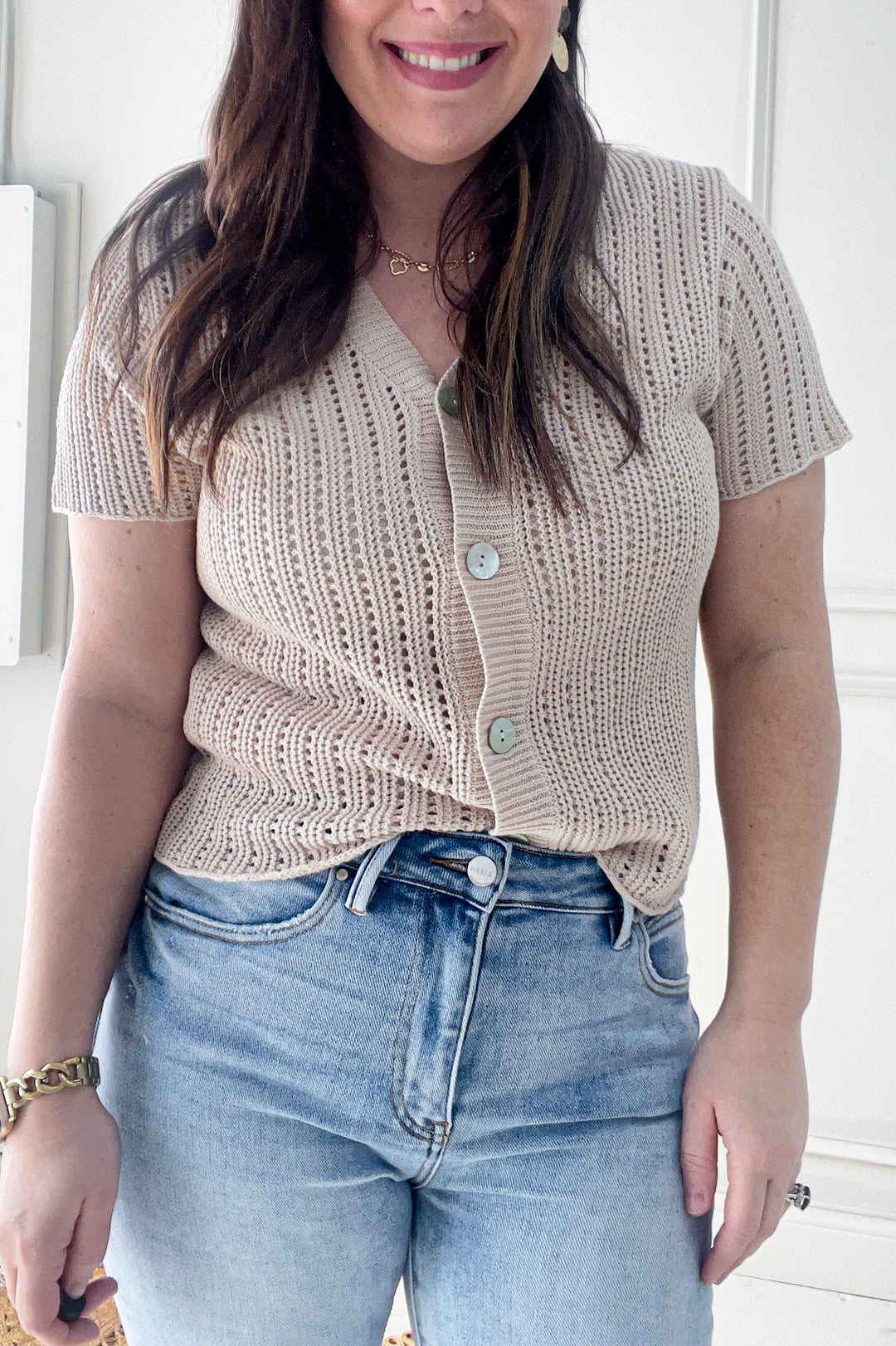 Short Sleeve Crochet Style Cardigan