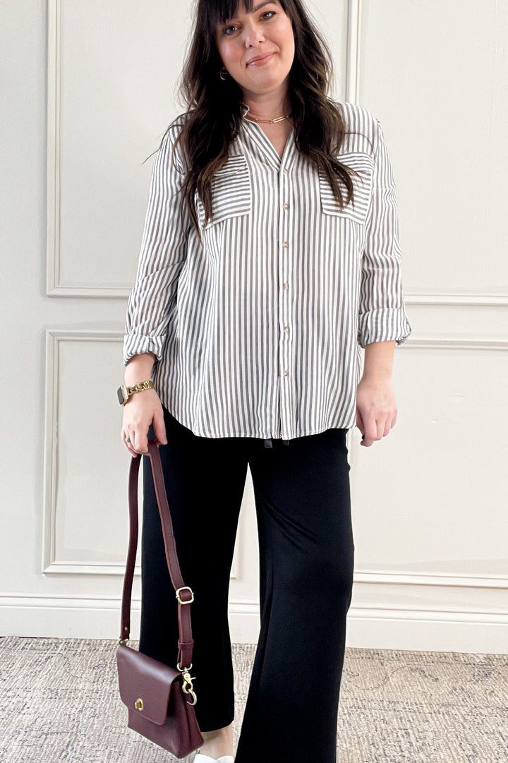 Lightweight Button Down Collared Stripe Top
