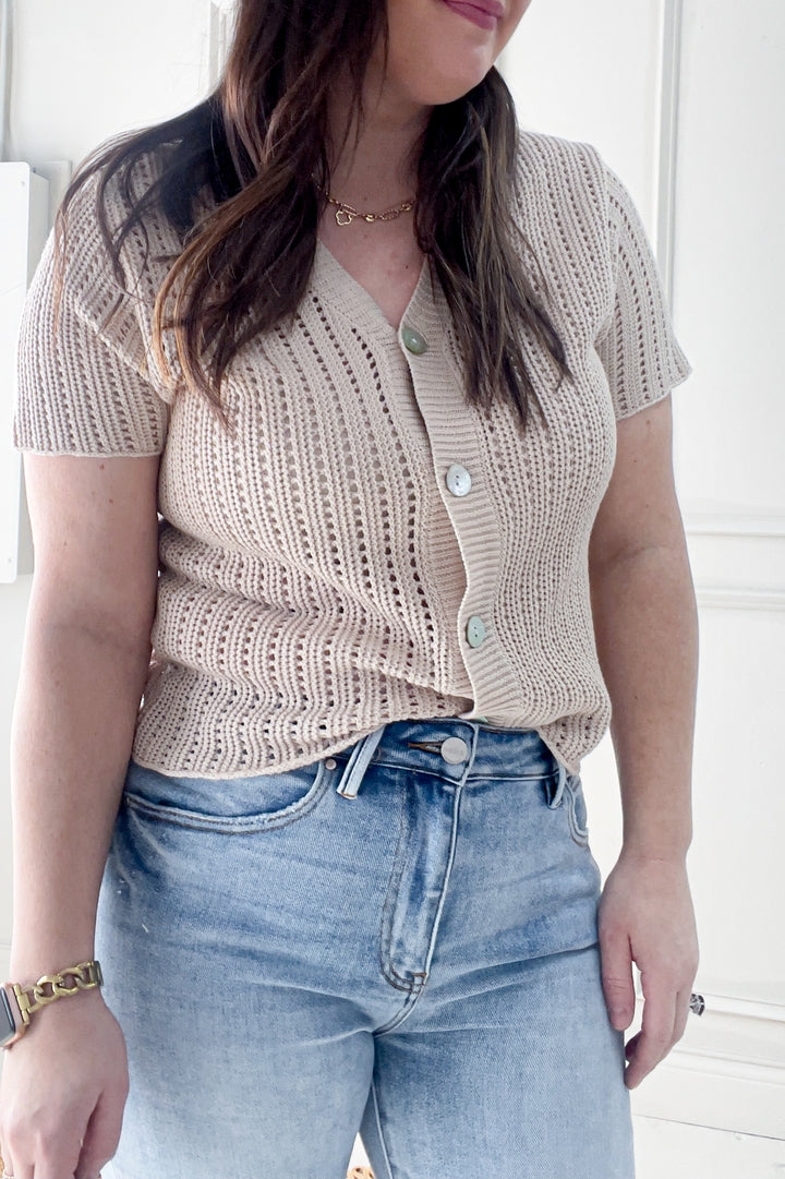 Short Sleeve Crochet Style Cardigan