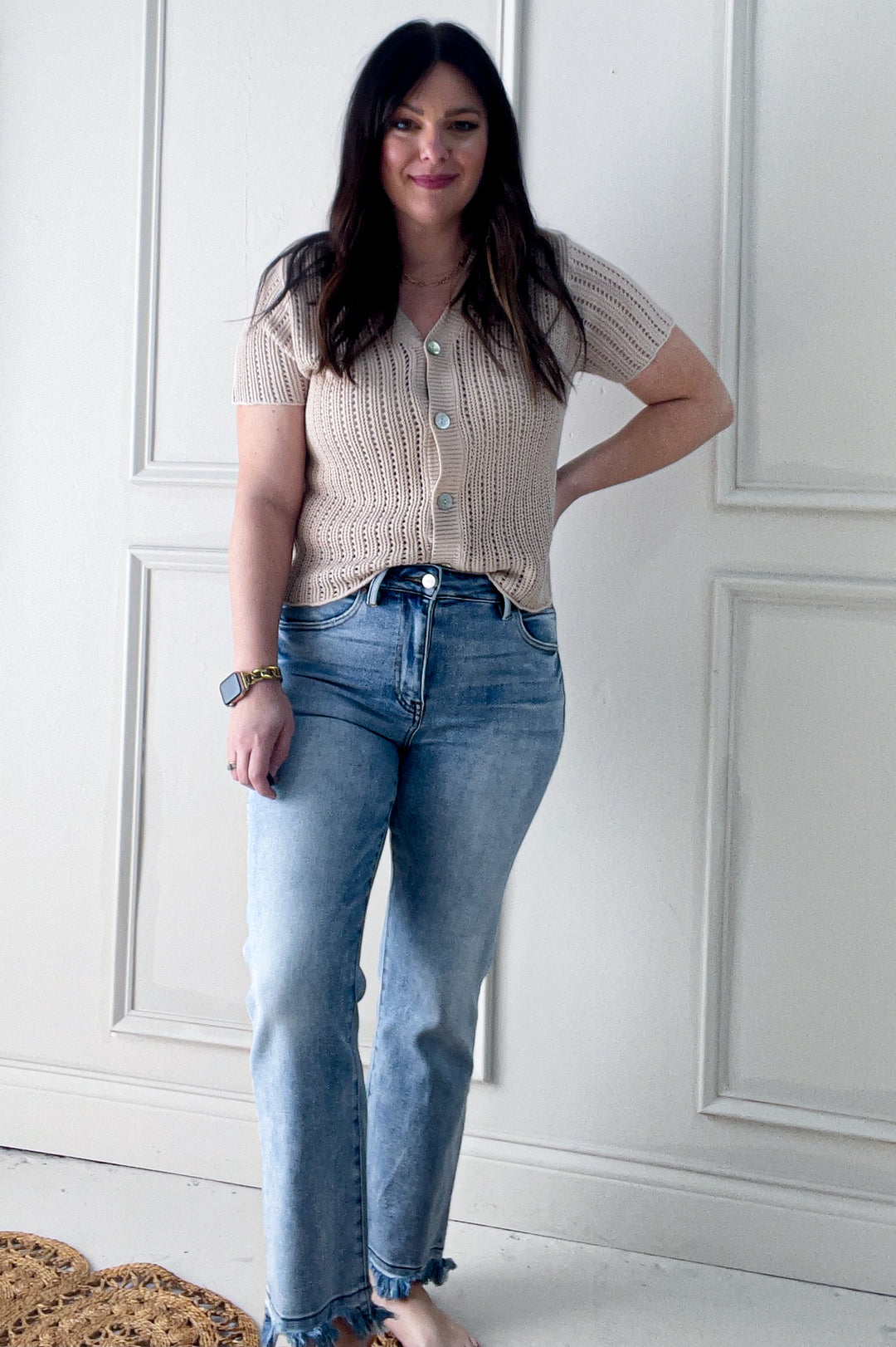 Short Sleeve Crochet Style Cardigan