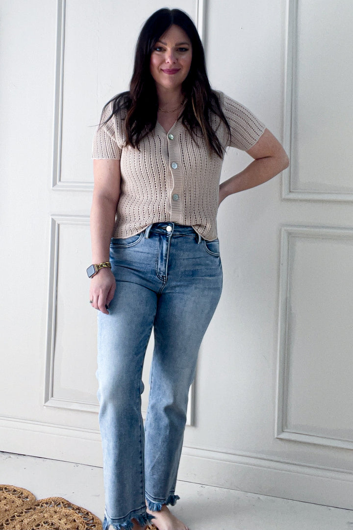 Short Sleeve Crochet Style Cardigan