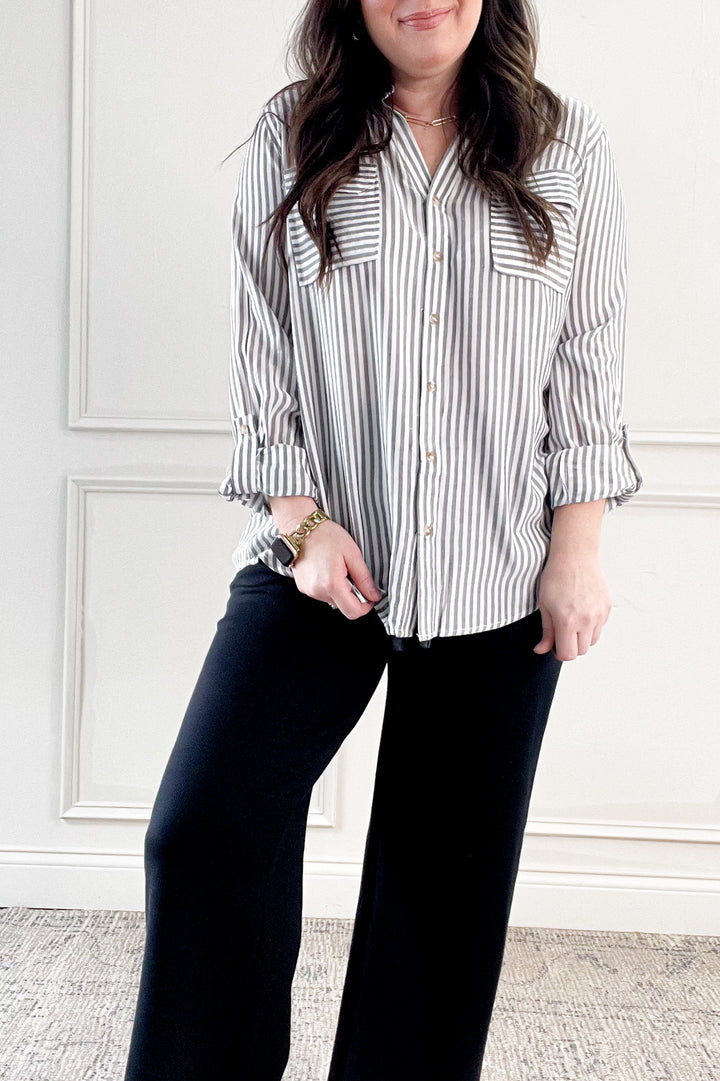 Lightweight Button Down Collared Stripe Top