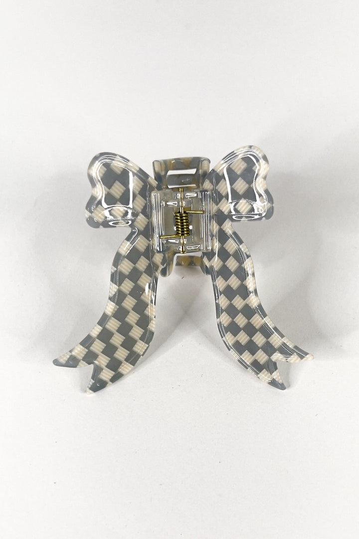 Bow Shaped Checkered Hair Claw Clip