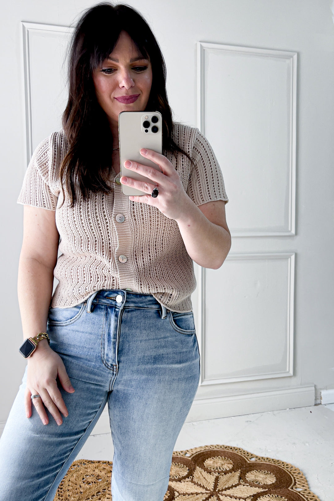 Short Sleeve Crochet Style Cardigan