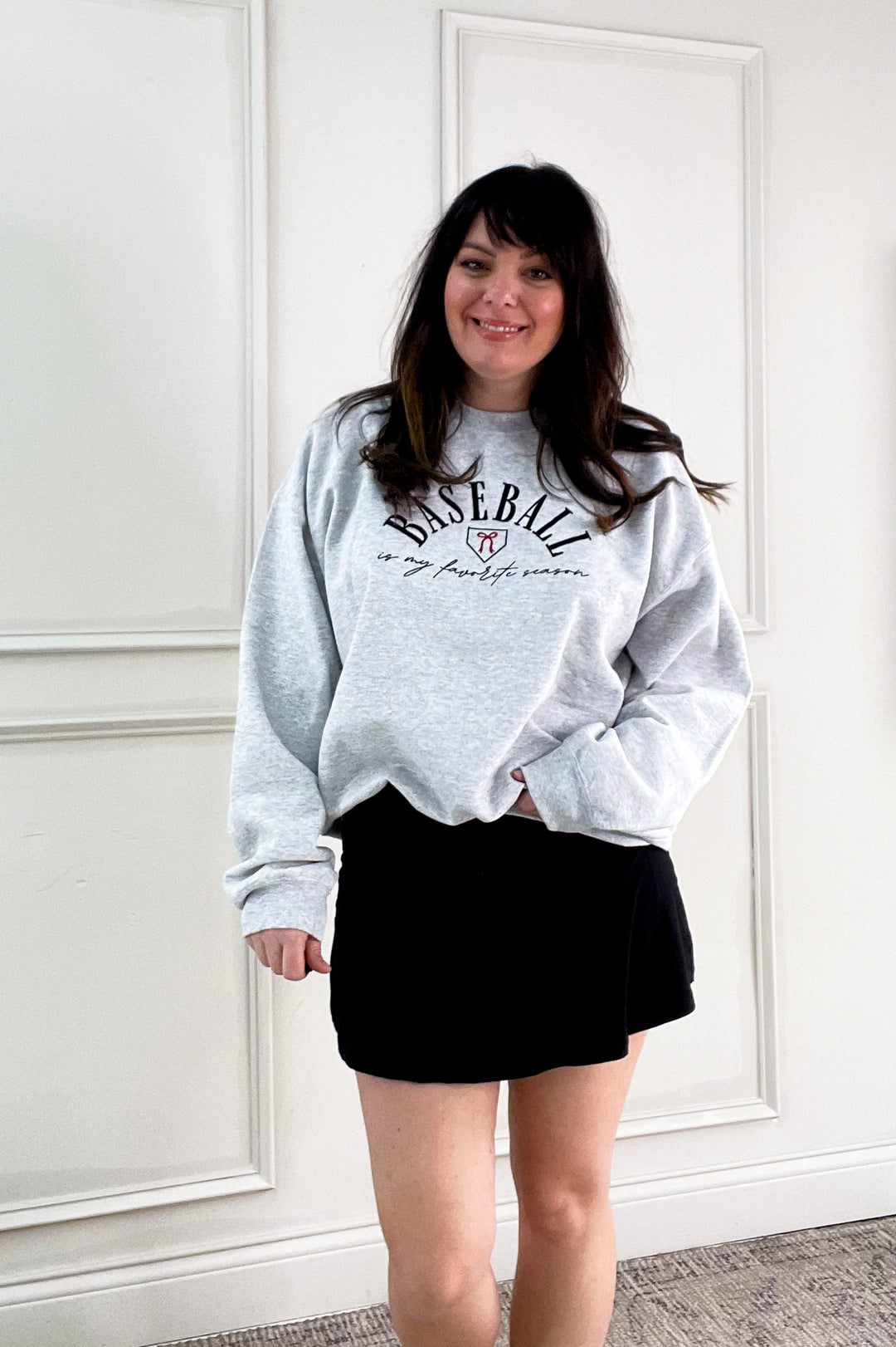 Baseball & Bow Embroidered Sweatshirt