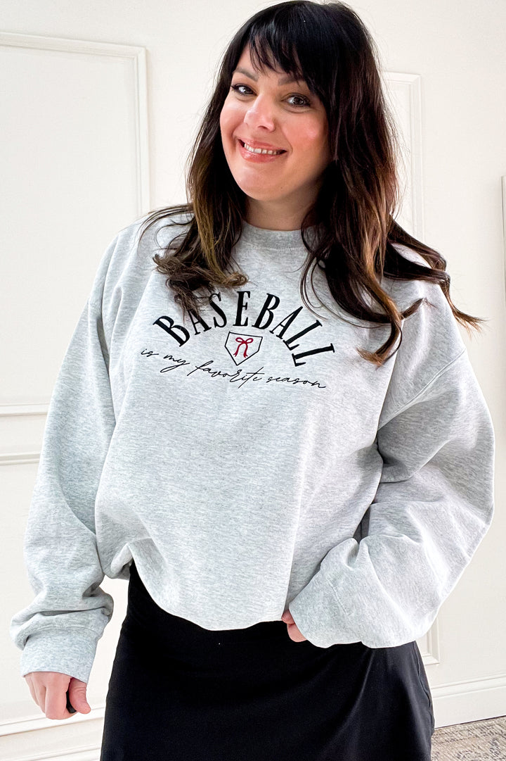 Baseball & Bow Embroidered Sweatshirt