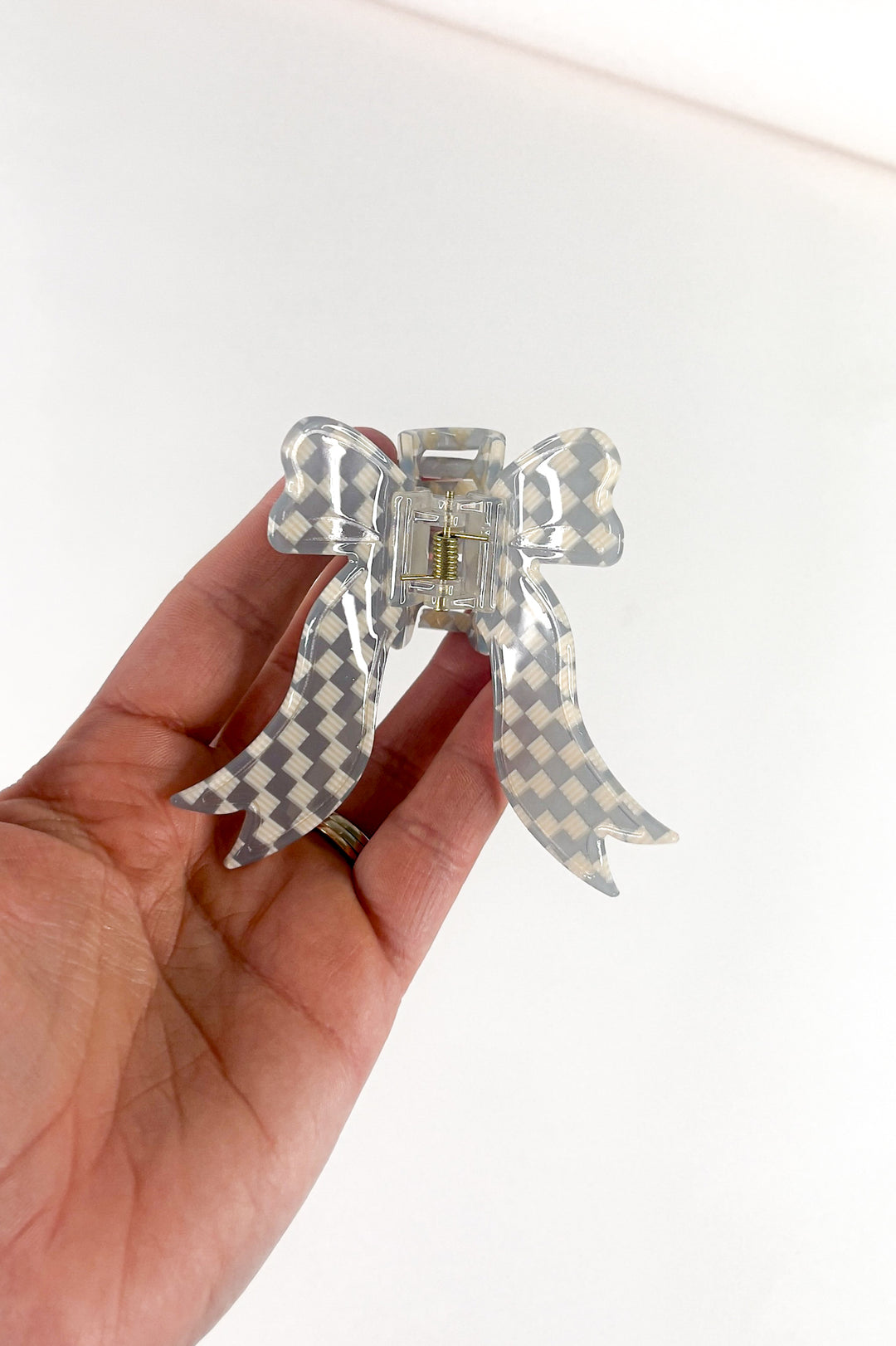 Bow Shaped Checkered Hair Claw Clip