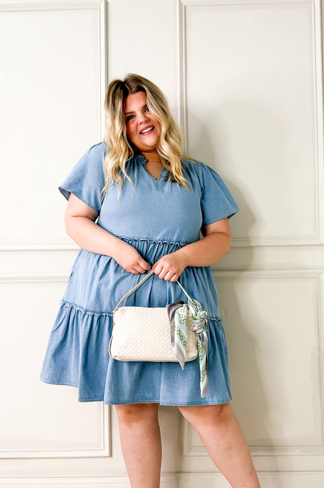Washed Denim Tiered Babydoll Curvy Dress