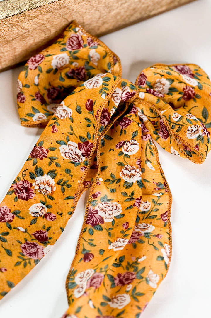 Floral Organza Ribbon Bow Hair Tie Clip