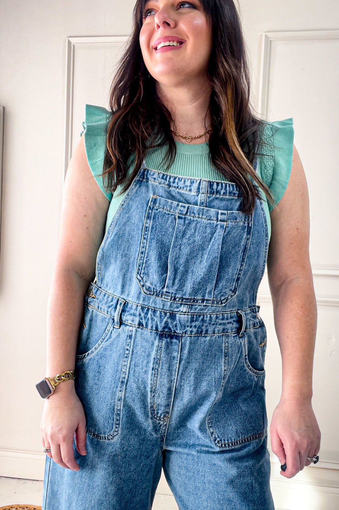 Strap Detail Denim Overall Pants