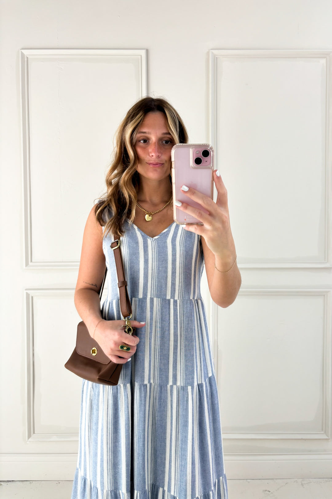 Benny Striped Tiers Sleeveless Midi Dress