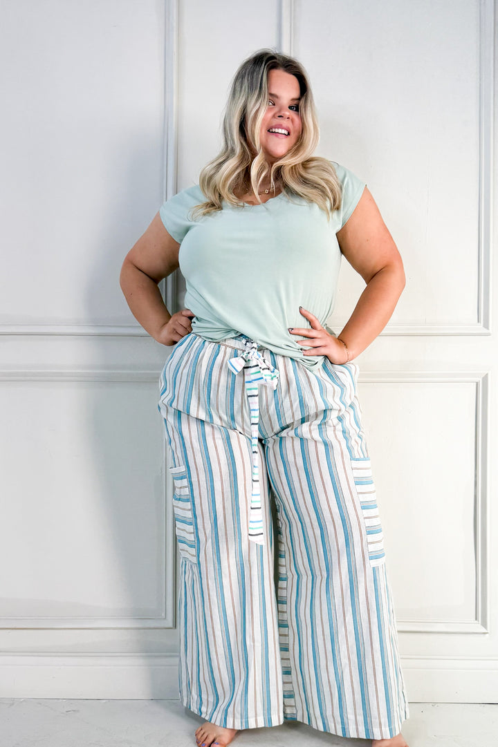 Striped Wide Leg Palazzo Curvy Pants
