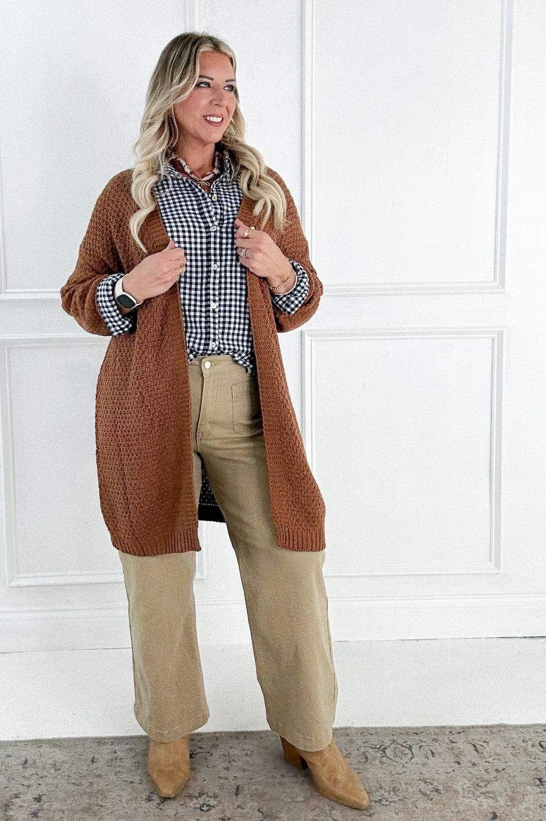 Navy Gingham Long Sleeve Button Up Shirt