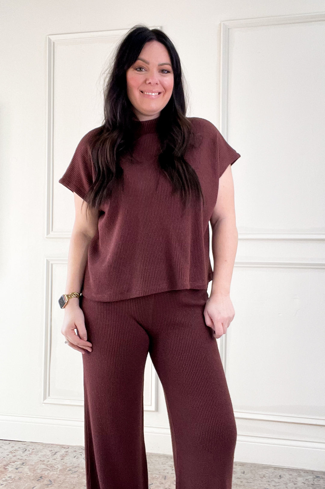 Boxy Short Sleeve Sweater & Flowy Pants Set