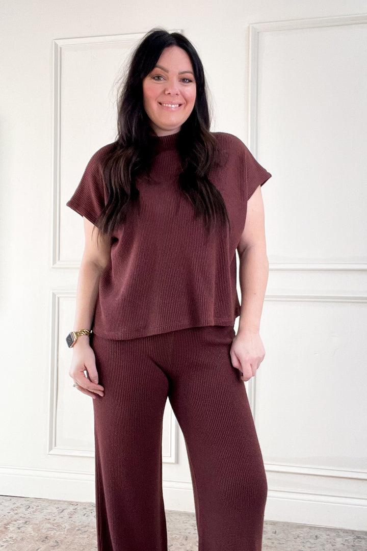 Boxy Short Sleeve Sweater & Flowy Pants Set