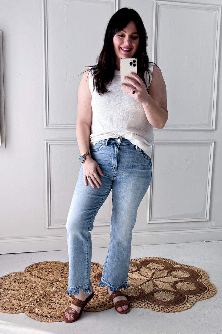 Linen Like Crewneck Sweater Tank