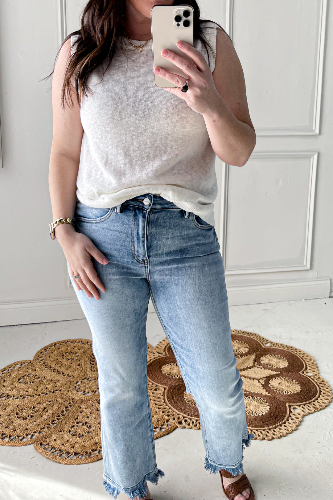 Linen Like Crewneck Sweater Tank