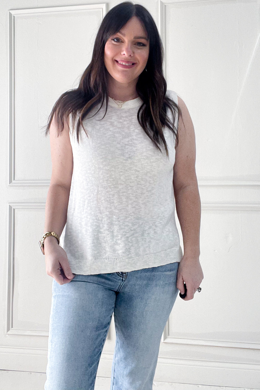 Linen Like Crewneck Sweater Tank