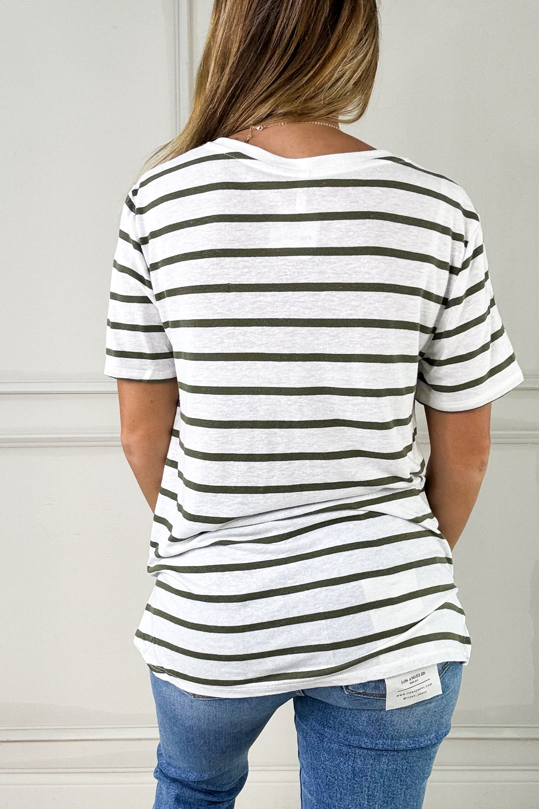 Linen Blend Stripe V-Neck Tee