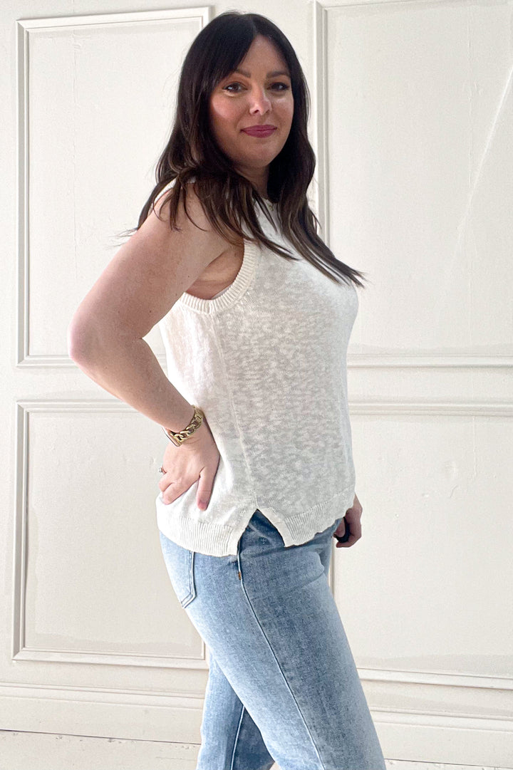 Linen Like Crewneck Sweater Tank