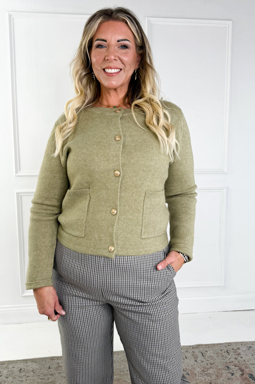 Wool Blend Gold Button Cardigan