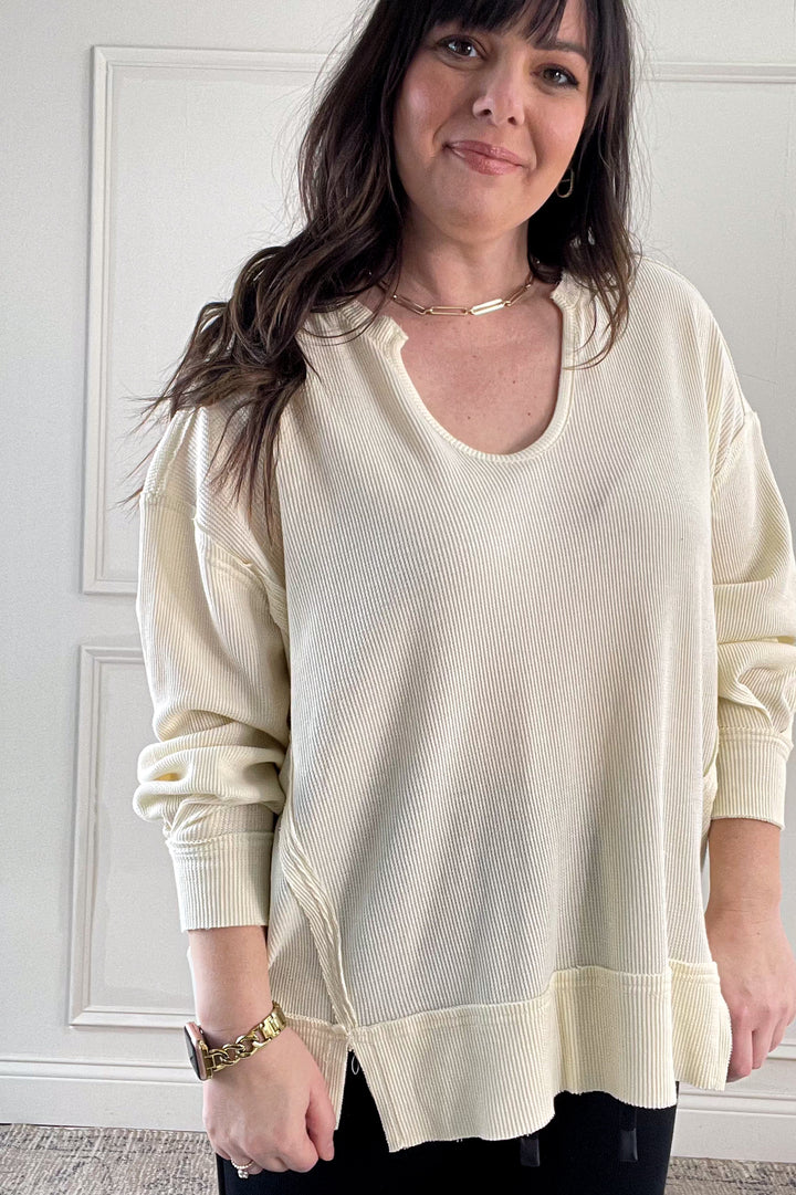 Mineral Wash Oversized Long Sleeve Pullover Top