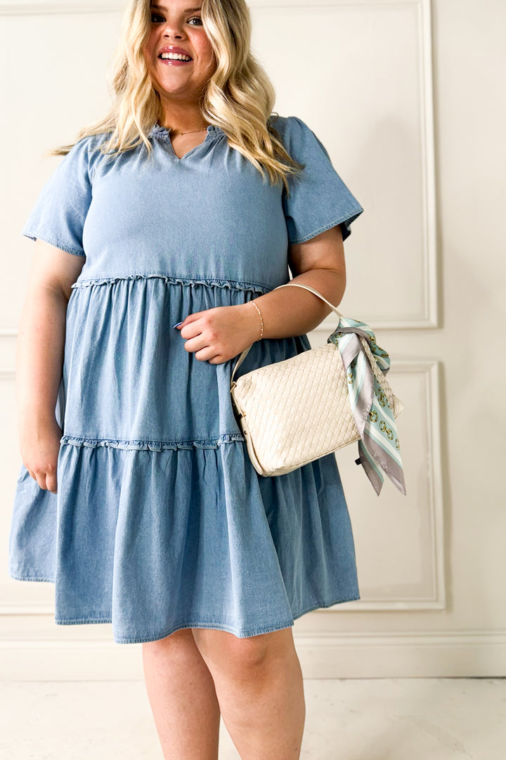 Washed Denim Tiered Babydoll Curvy Dress