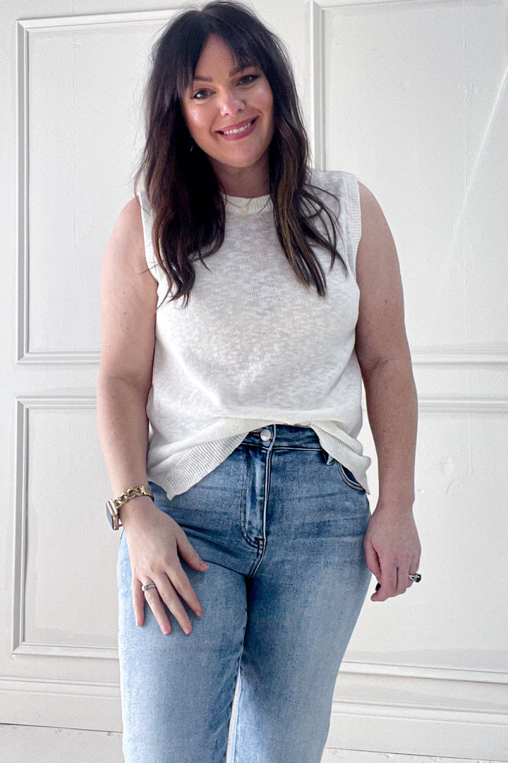 Linen Like Crewneck Sweater Tank