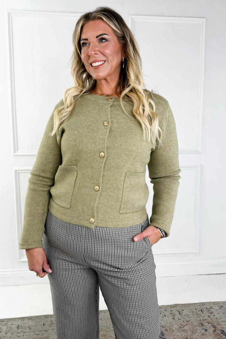 Wool Blend Gold Button Cardigan