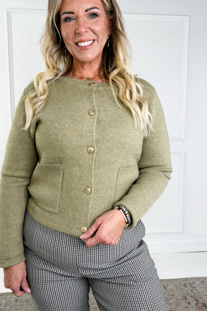 Wool Blend Gold Button Cardigan