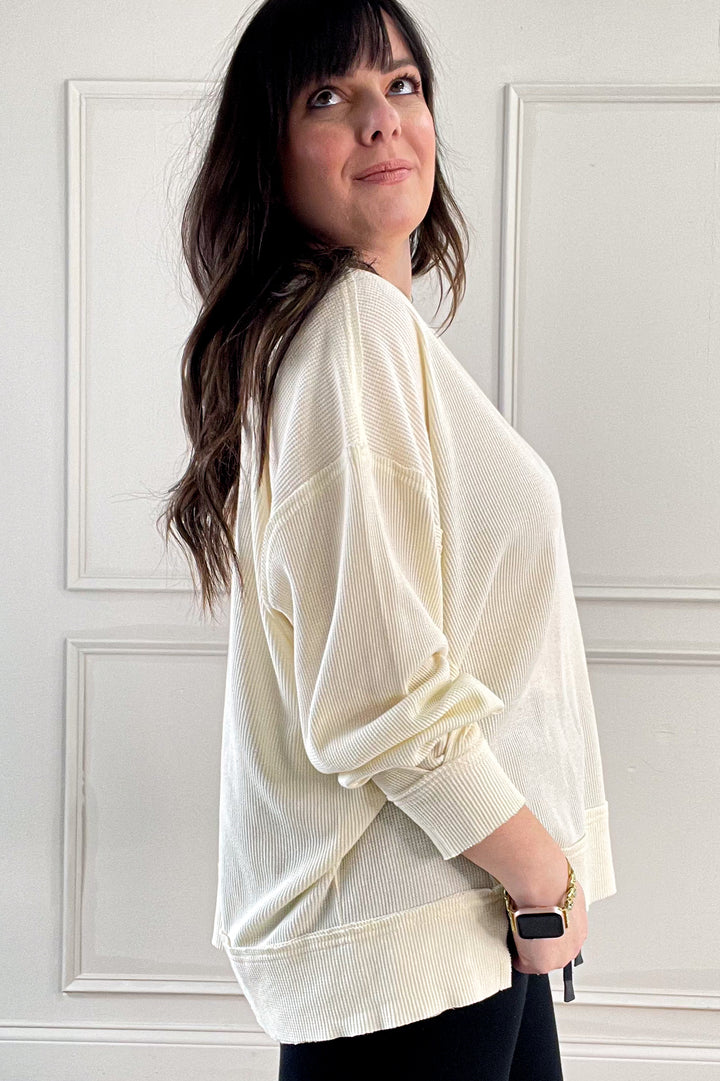 Mineral Wash Oversized Long Sleeve Pullover Top