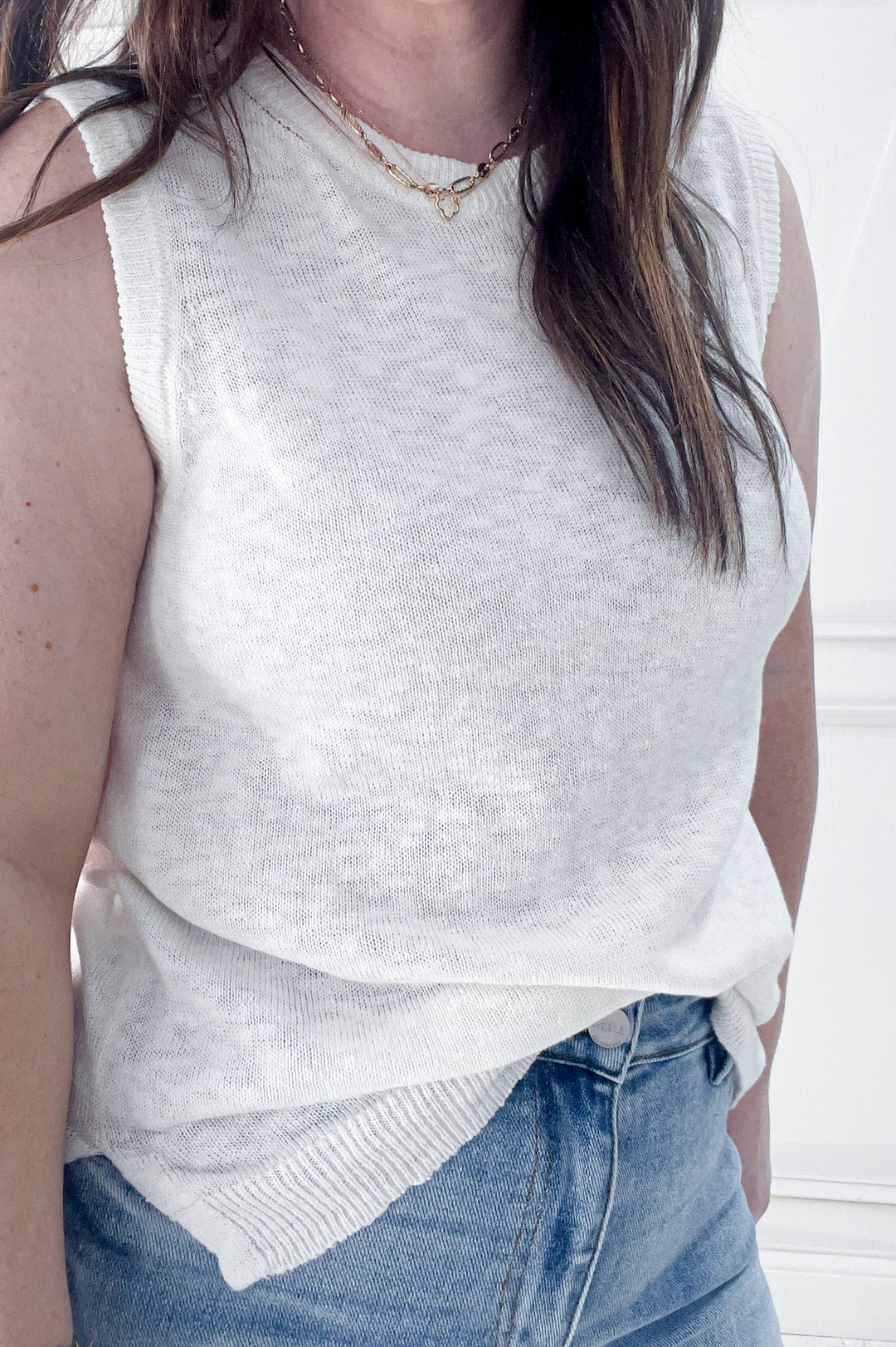Linen Like Crewneck Sweater Tank
