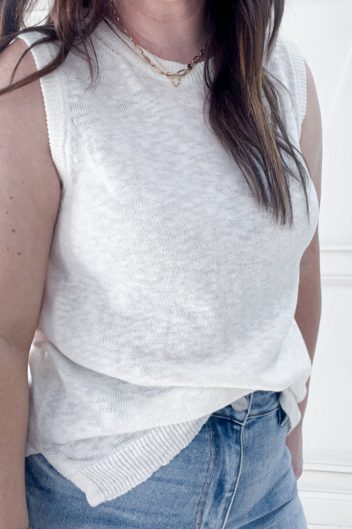 Linen Like Crewneck Sweater Tank