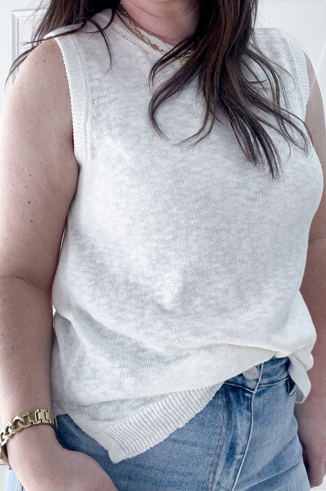 Linen Like Crewneck Sweater Tank