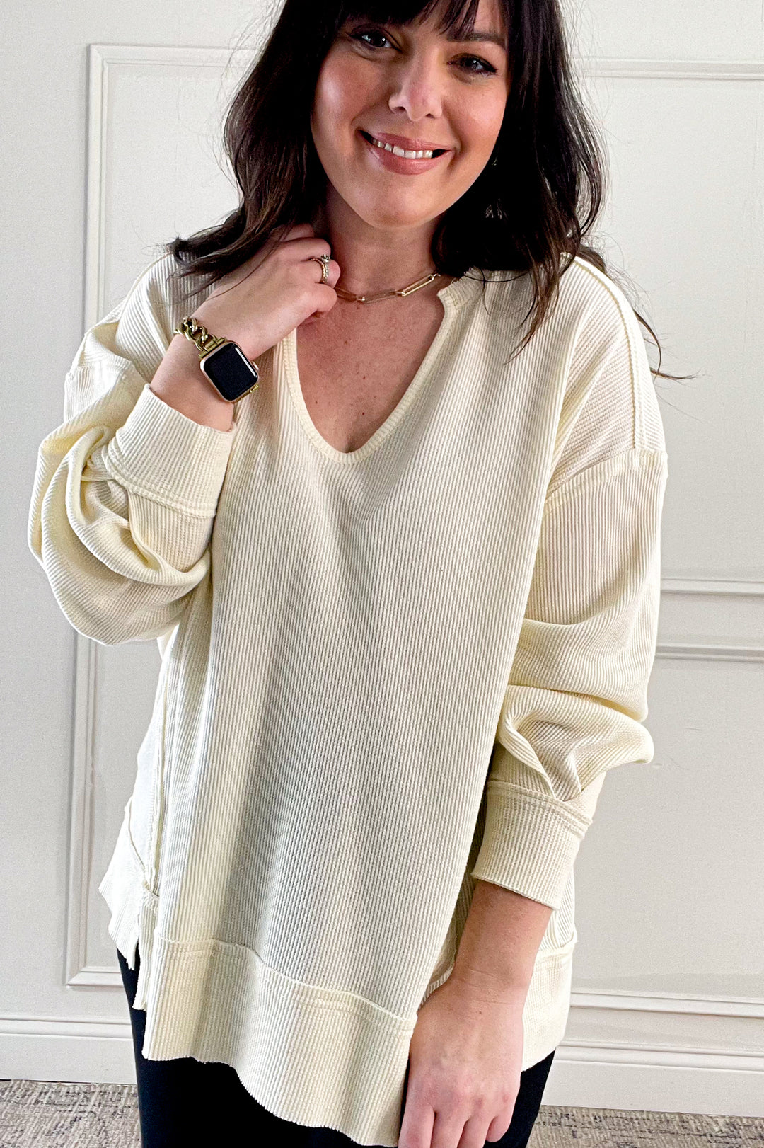 Mineral Wash Oversized Long Sleeve Pullover Top