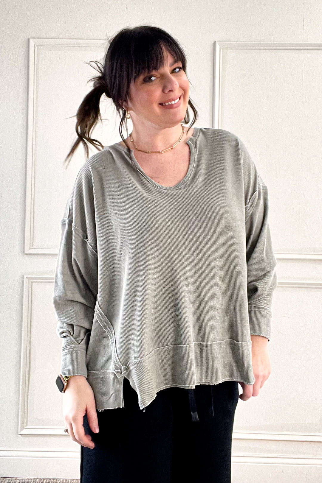 Mineral Wash Oversized Long Sleeve Pullover Top