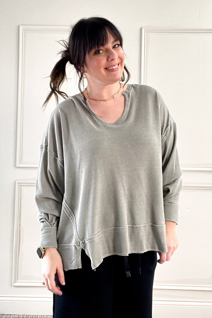 Mineral Wash Oversized Long Sleeve Pullover Top
