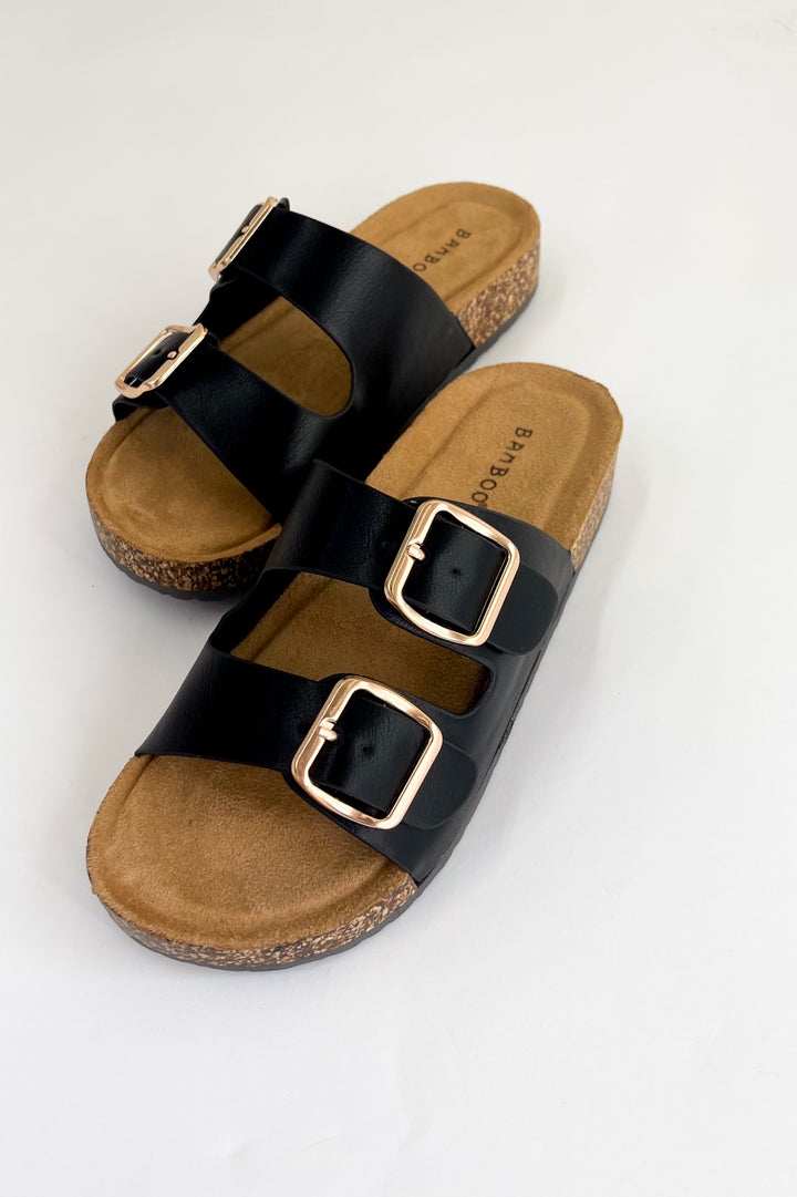 Double Buckle Strap Cork Sandals