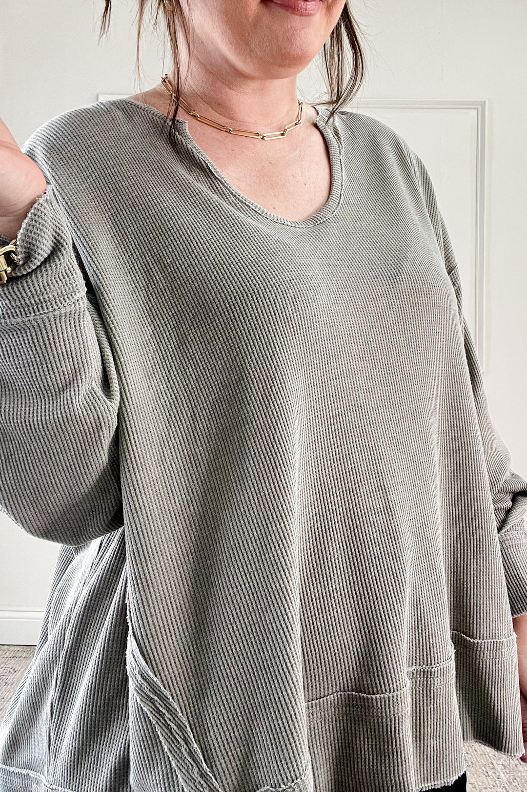 Mineral Wash Oversized Long Sleeve Pullover Top