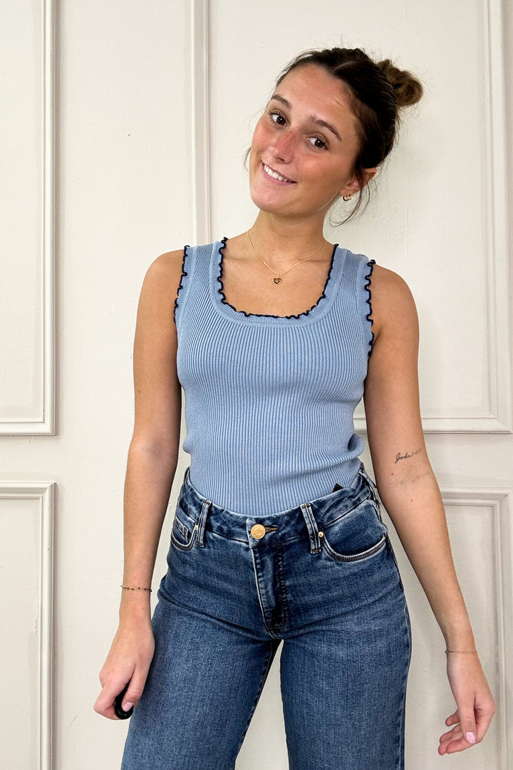 Contrast Trim Ribbed Sweater Tank