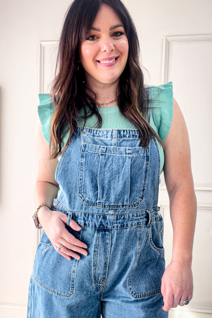 Strap Detail Denim Overall Pants