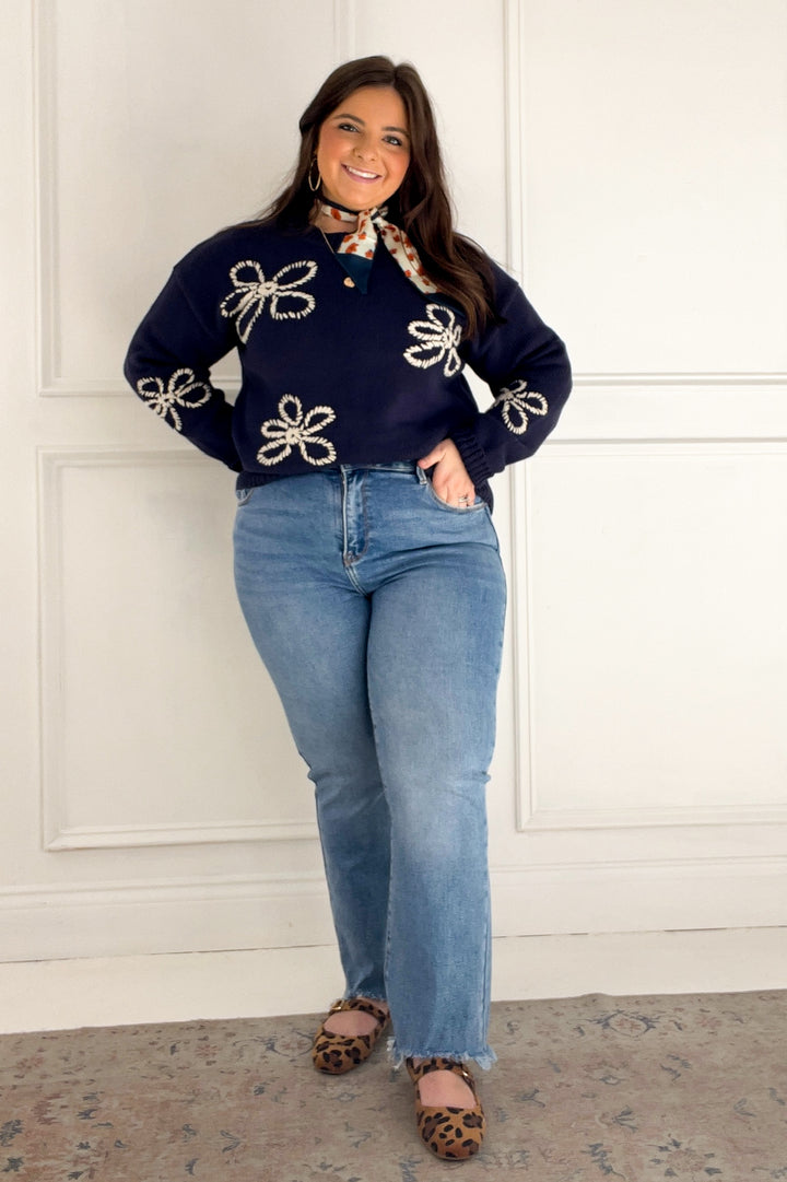 Flower Stitch Embroidered Sweater
