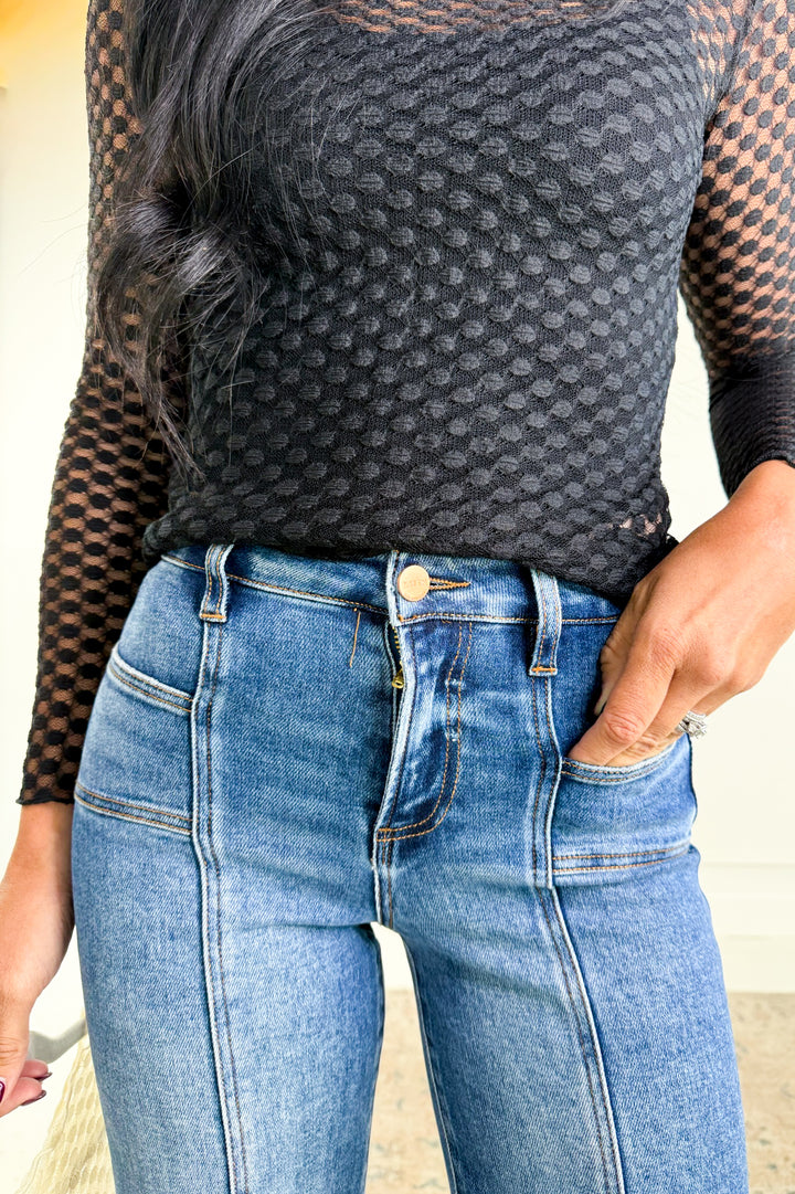 Long Sleeve Dot Lace Mesh Layering Top