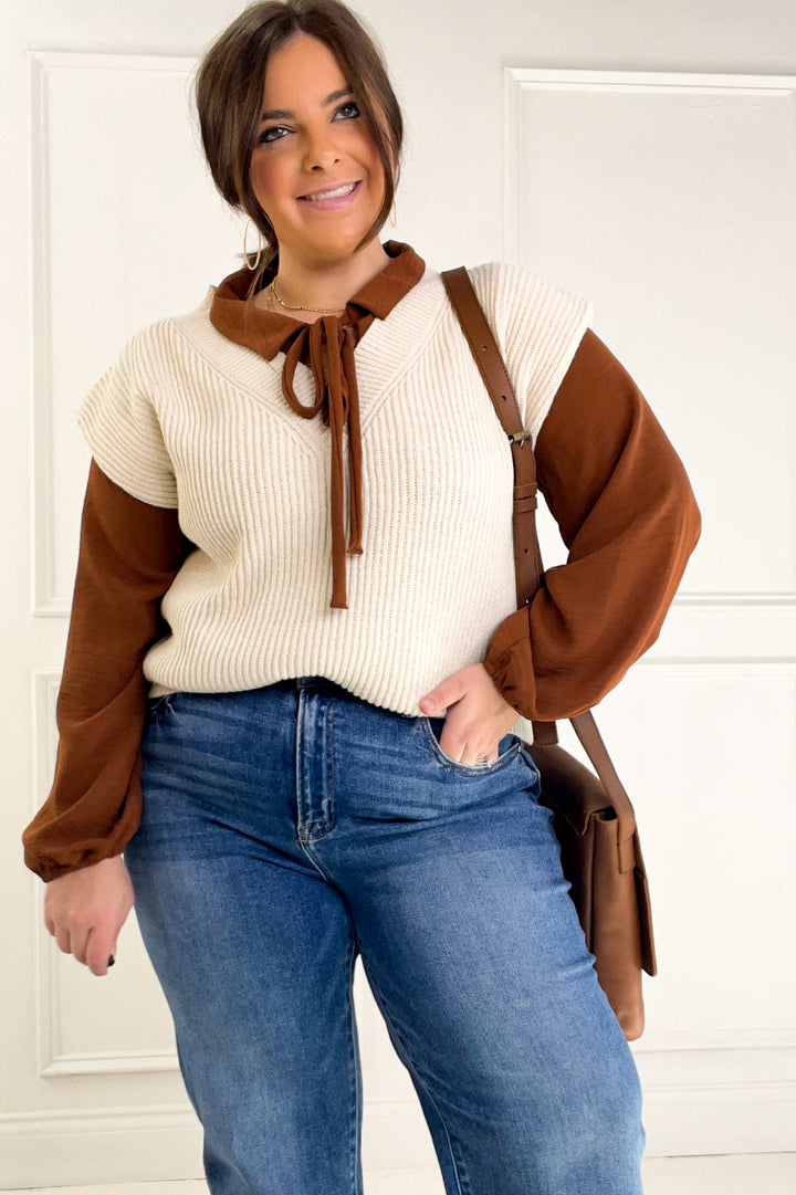 V-neck Power Shoulder Sweater Vest