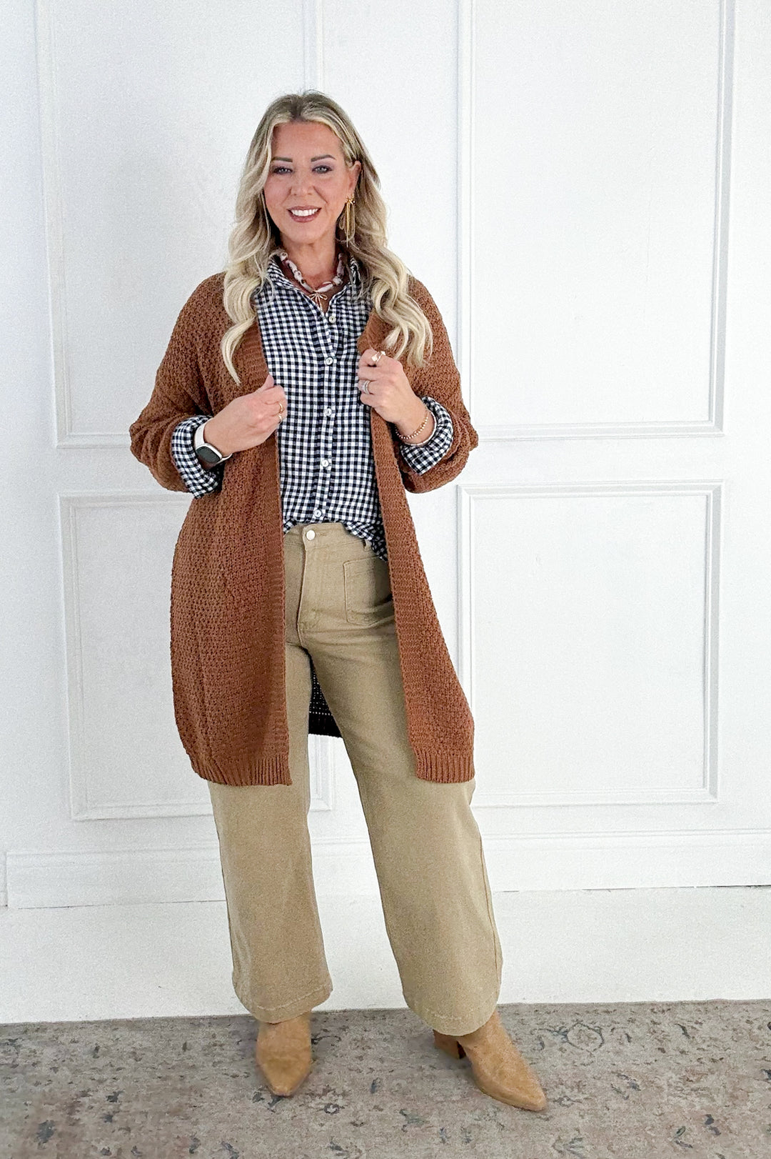 Navy Gingham Long Sleeve Button Up Shirt