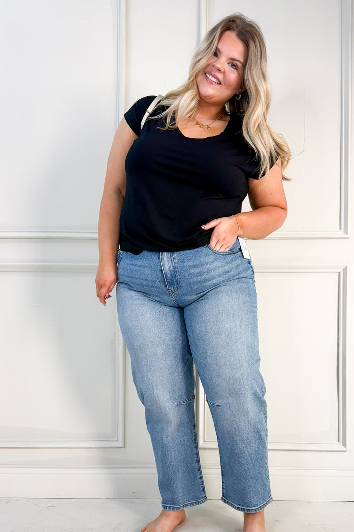 Bamboo Fiber Blend Scoop Neck Curvy Tee