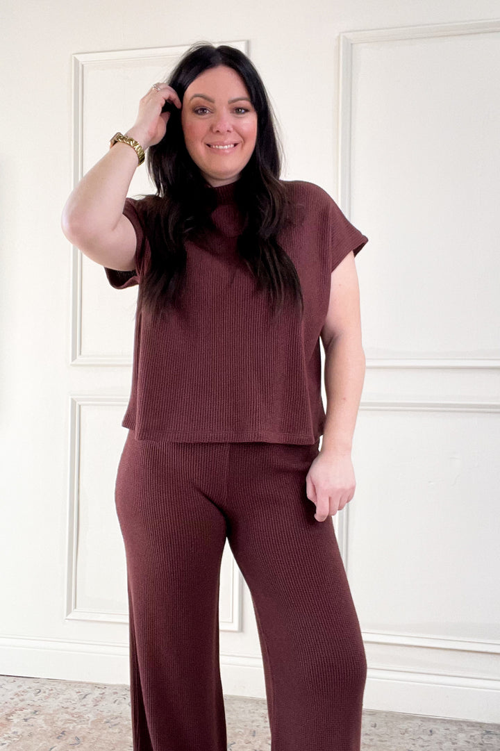 Boxy Short Sleeve Sweater & Flowy Pants Set