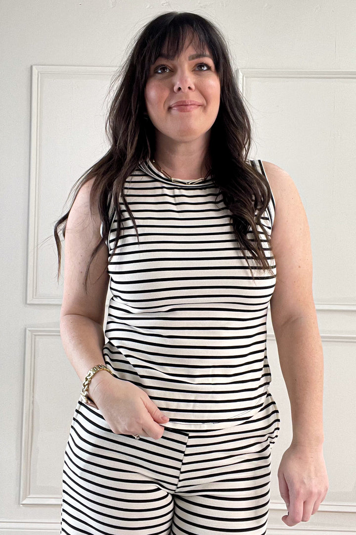 Stripe Sleeveless Knit Tank Top