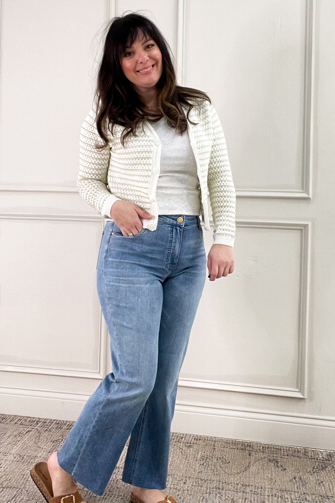 Stripe Chunky Knit Button Up Cardigan