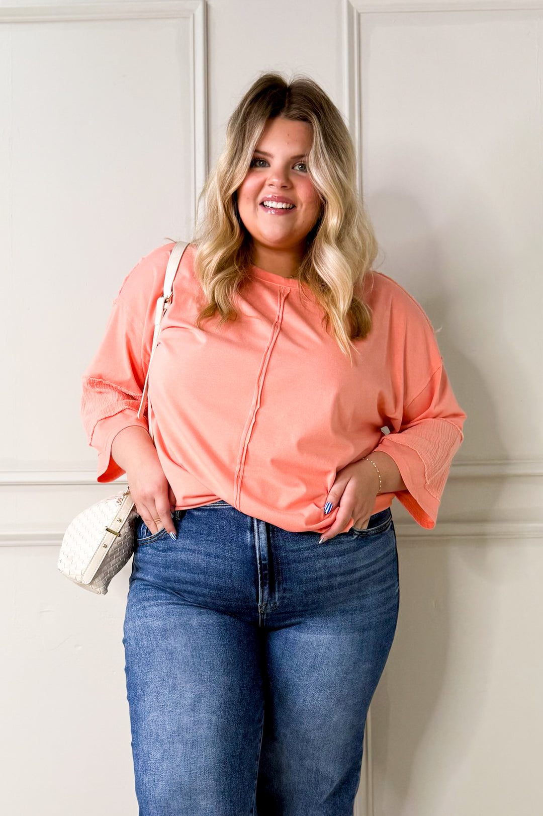 Acid Wash Seam Detail Curvy Pullover Top